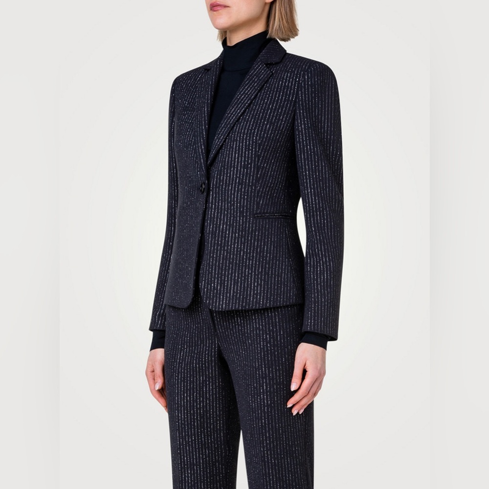 Akris Punto New Single Breasted Blazer In Metallic Pinstripe Print Size US 6